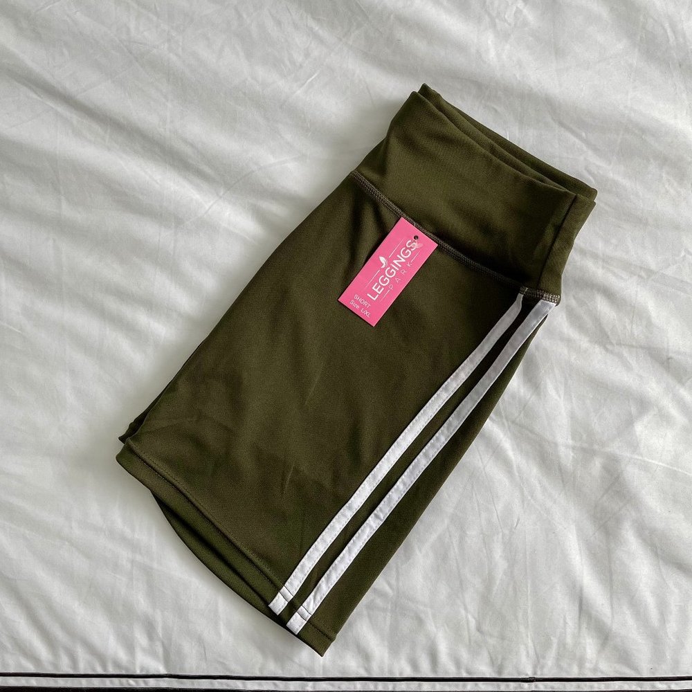 High Waisted Striped Bike Shorts in Olive NWT - Picture 2 of 6